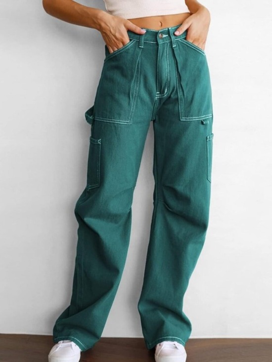 Lioness Denim - Lioness Miami Vice Barrel Jeans Cargo Pants Green/White Contrast Stitch XS/26